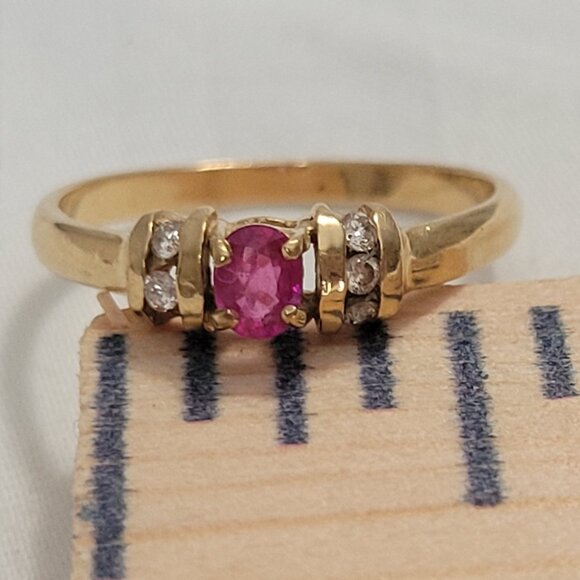 Ruby Diamond 14k Yellow Gold Ring Womens - Picture 8 of 11